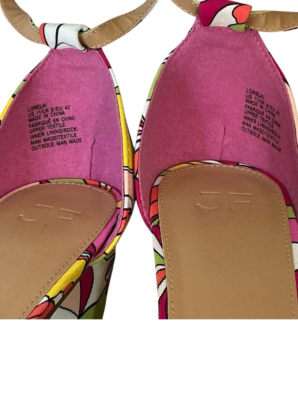 JustFab Sandal Block Heel Bold Floral Lorelai 4” High Heel Pink Green Size 11 - Picture 6 of 16